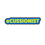 The primary Logo for eCussionist, a multi-disciplinary musician, producer, writer, performer, and creative. The Logo features the name "eCussionist" in Yellow with a blue contoured outline.