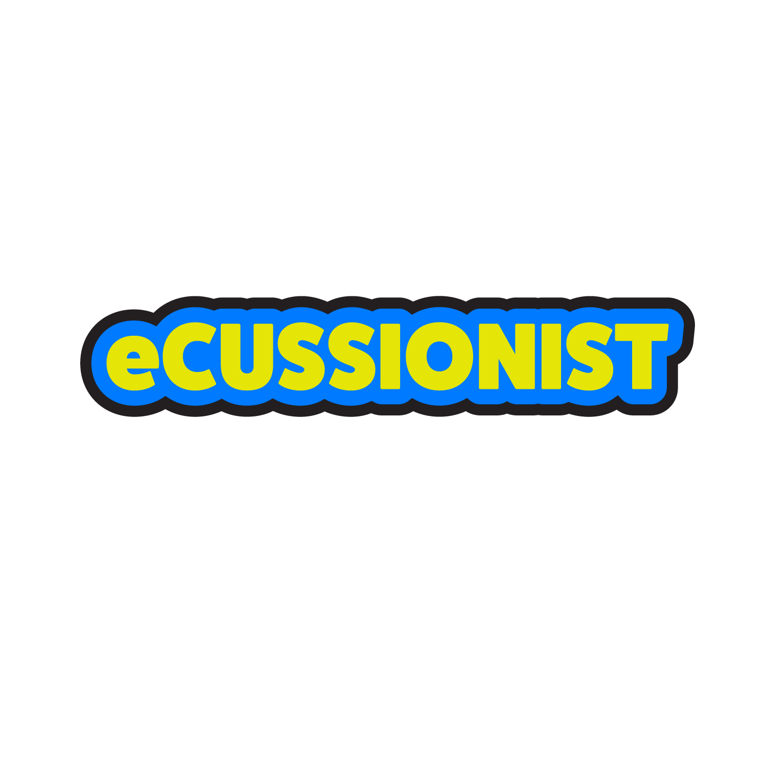 The primary Logo for eCussionist, a multi-disciplinary musician, producer, writer, performer, and creative. The Logo features the name "eCussionist" in Yellow with a blue contoured outline.